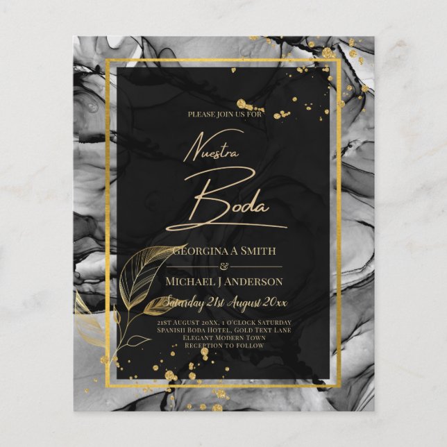 NUESTRA BODA Black Gold  Ink Wedding INVITE Flyer (Front)