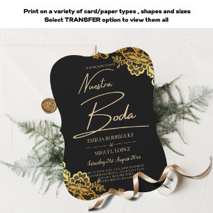Nuestra Boda Black Gold Spanish Wedding Invitation