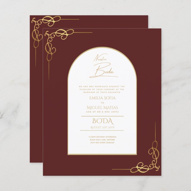Nuestra Boda Budget Gold Accent Bilingual Invite (Front/Back)
