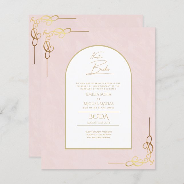 Nuestra Boda Budget Gold Accent Bilingual Invite (Front/Back)