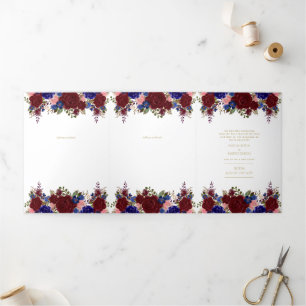 Nuestra Boda Burgundy Blue Floral Wedding Invite