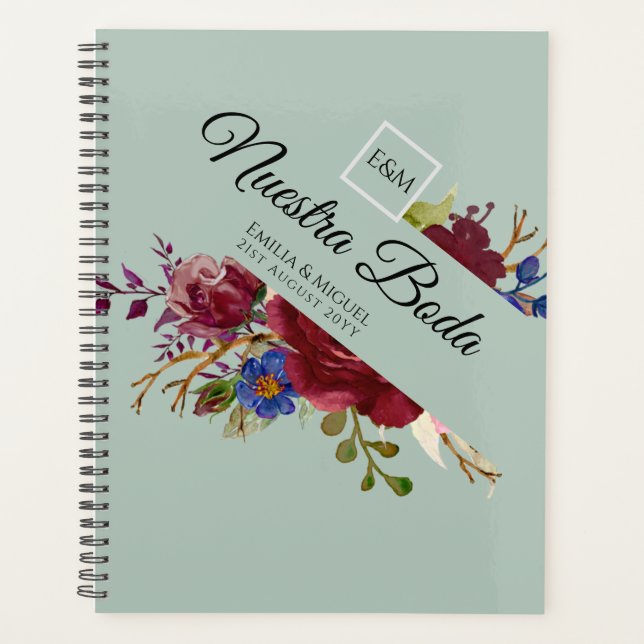 NUESTRA BODA de Flores Burdeos BURGUNDY Planner (Front)