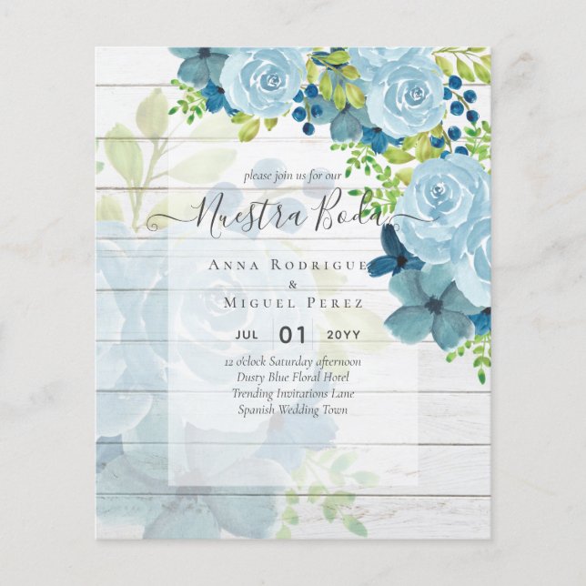 NUESTRA BODA Dusty Blue Floral BUDGET Flyer (Front)