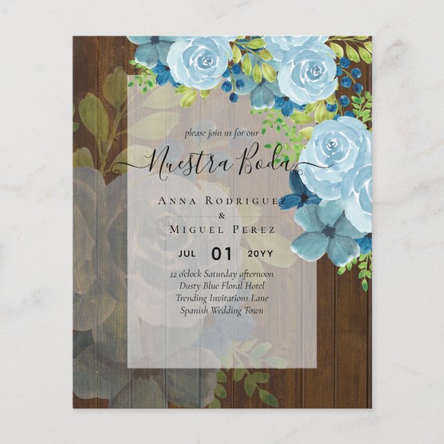 NUESTRA BODA Dusty Blue Floral BUDGET Flyer (Front)