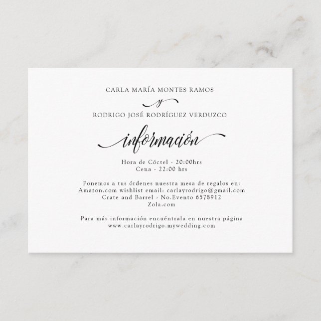NUESTRA BODA Editable Spanish wedding info card (Front)