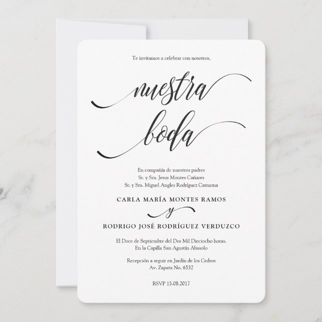NUESTRA BODA Editable Spanish wedding invitation (Front)