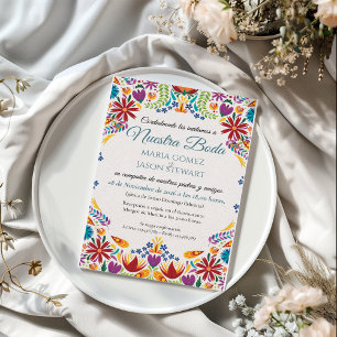 Nuestra Boda Flowers Botanical Spanish Wedding Invitation