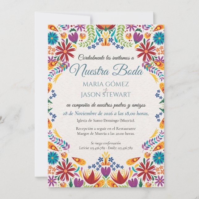 Nuestra Boda Flowers Botanical Spanish Wedding Invitation (Front)