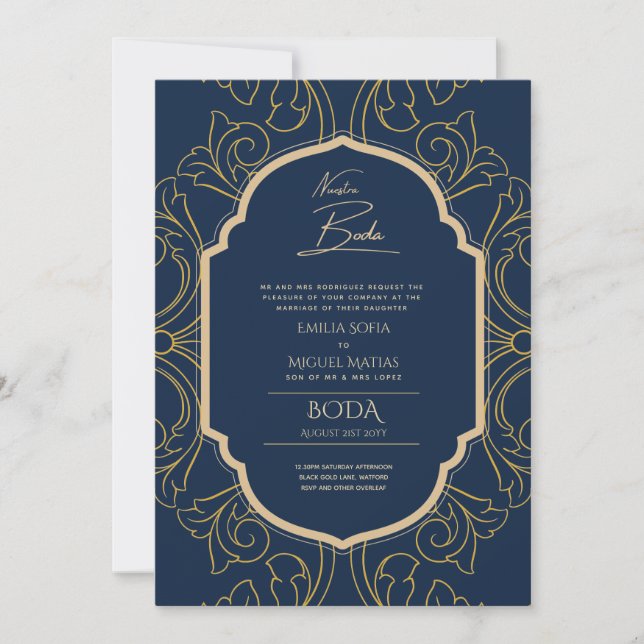 Nuestra Boda GOLD Frame Spanish Wedding INVITE (Front)