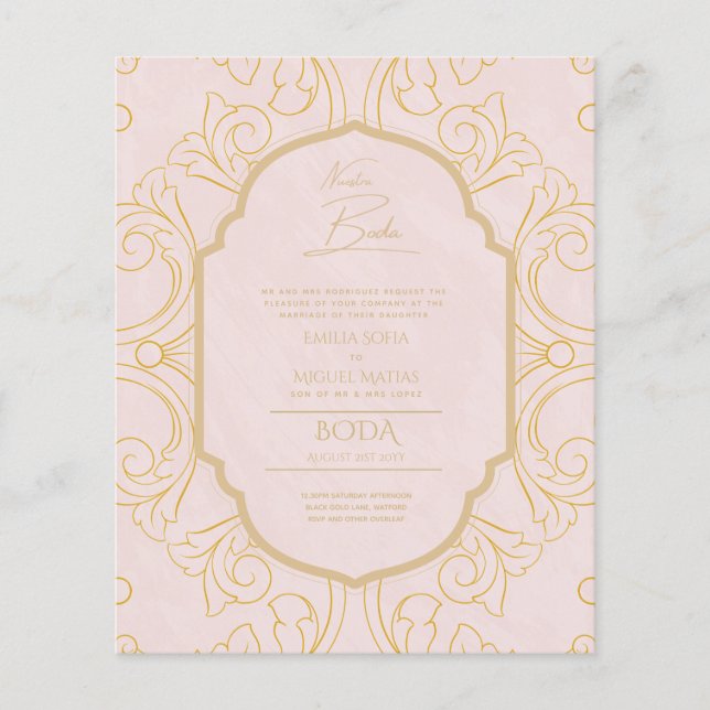 Nuestra Boda GOLD Frame Spanish Wedding INVITE (Front)
