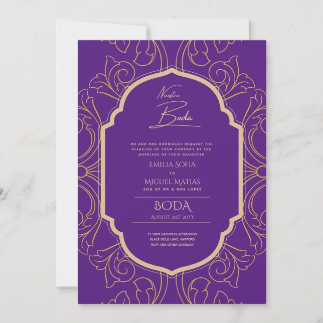 Nuestra Boda GOLD Frame Spanish Wedding INVITE (Front)