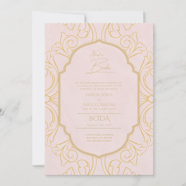 Nuestra Boda GOLD Frame Spanish Wedding INVITE (Front)