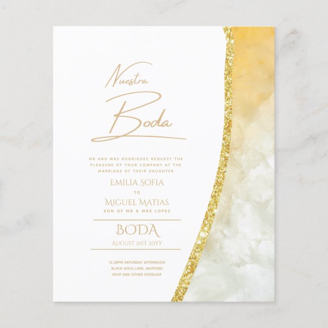 Nuestra Boda Gold Text AGATE Wedding INVITE (Front)