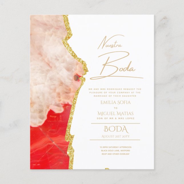 Nuestra Boda Gold Text AGATE Wedding INVITE (Front)