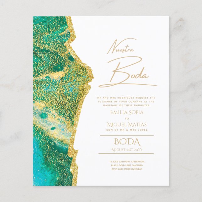 Nuestra Boda Gold Text AGATE Wedding INVITE (Front)