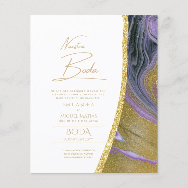 Nuestra Boda Gold Text AGATE Wedding INVITE (Front)