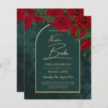 NUESTRA BODA Green Gold RED Roses Winter INVITE