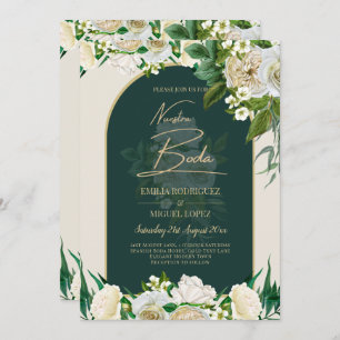 NUESTRA BODA Green Gold White Roses Winter INVITE