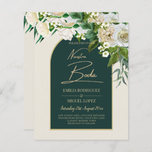 NUESTRA BODA Green Gold White Roses Winter INVITE