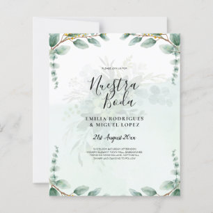 Nuestra Boda Greenery Gold Wedding Invtiations