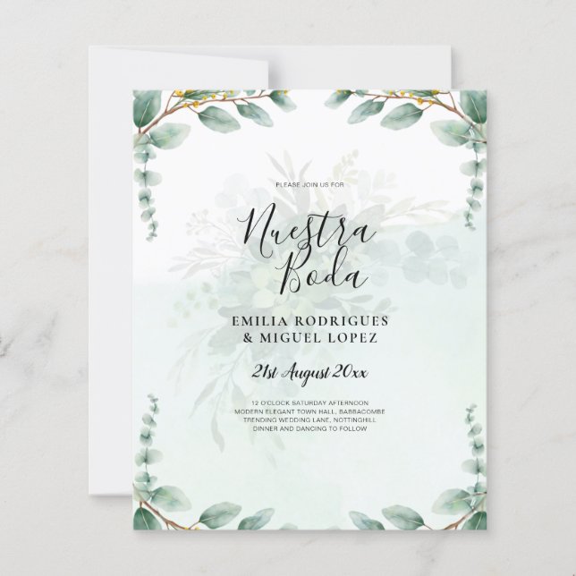 Nuestra Boda Greenery Gold Wedding Invtiations (Front)