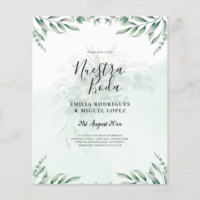 NUESTRA BODA Greenery Spanish WEDDING Invitation Flyer (Front)