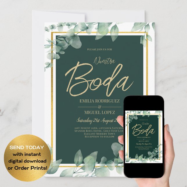 Nuestra Boda Greenery Spanish WEDDING QR CODE Invitation (Creator Uploaded)