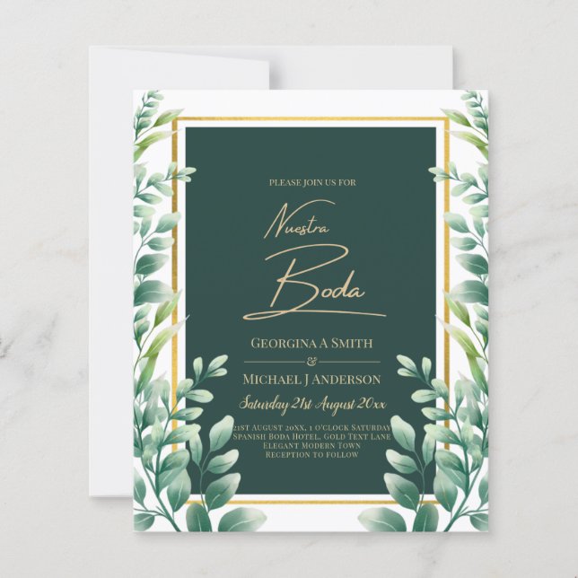 Nuestra Boda Invitacion Greenery Gold (Front)