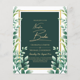 Nuestra Boda Invitacion Greenery Gold Flyer
