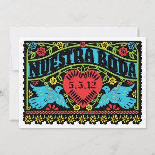 Nuestra Boda Lovebirds Papel Picado Banner Invitation