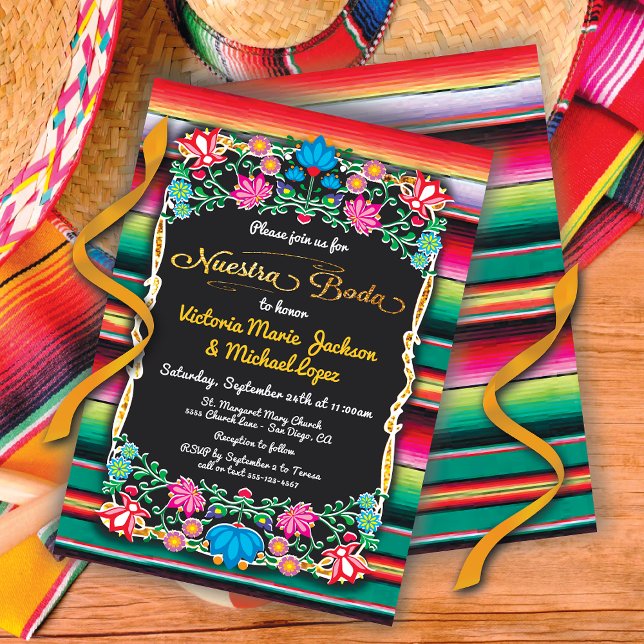 Nuestra Boda Mexican Fiesta Party Gold Glitter Invitation (Creator Uploaded)