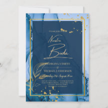 NUESTRA BODA Navy Blue Gold  Ink Wedding INVITE