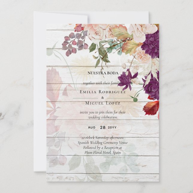 NUESTRA BODA Plum Fall Floral Spanish Wedding (Front)