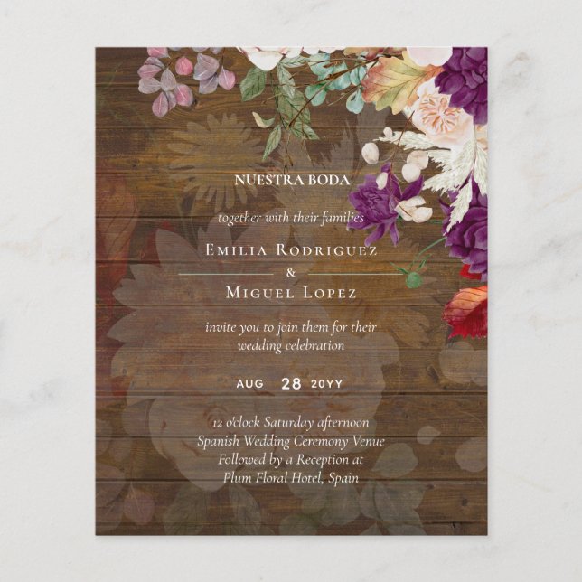NUESTRA BODA Plum Fall Floral Spanish Wedding Flyer (Front)