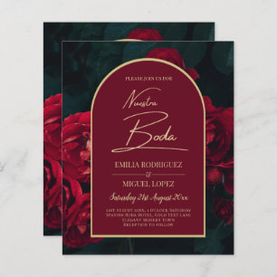NUESTRA BODA Red Roses Forest Green Winter INVITE
