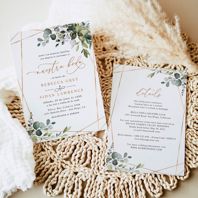 Nuestra Boda Rustic Greenery Gold Wedding Invitation (Creator Uploaded)