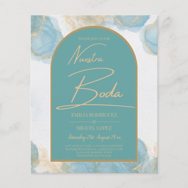 Nuestra BODA Sea Glass Teal Gold Arch QR Code Flyer (Front)