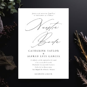 Nuestra Boda Spanish Language Black Script Wedding Invitation