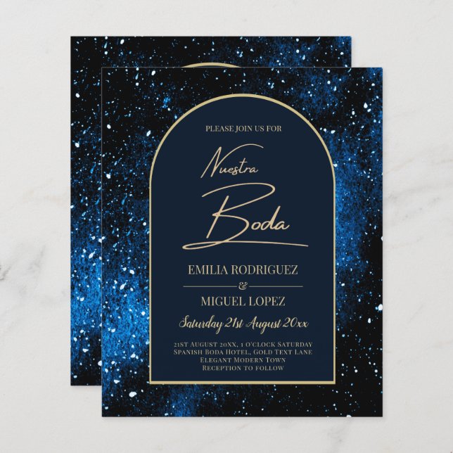 NUESTRA BODA Starry Night Navy Blue Gold INVITE (Front/Back)