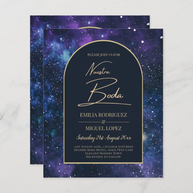 NUESTRA BODA Starry Night Purple Blue INVITE (Front/Back)