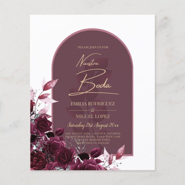 NUESTRA BODA Wine Red Roses INVITACIONS Flyer (Front)