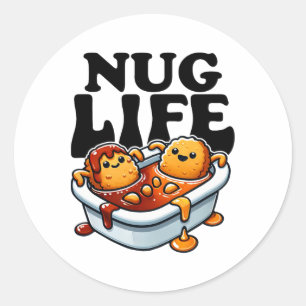 Nug Life Funny Chicken Nuggets In Bbq Sauce Cartoo Classic Round Sticker