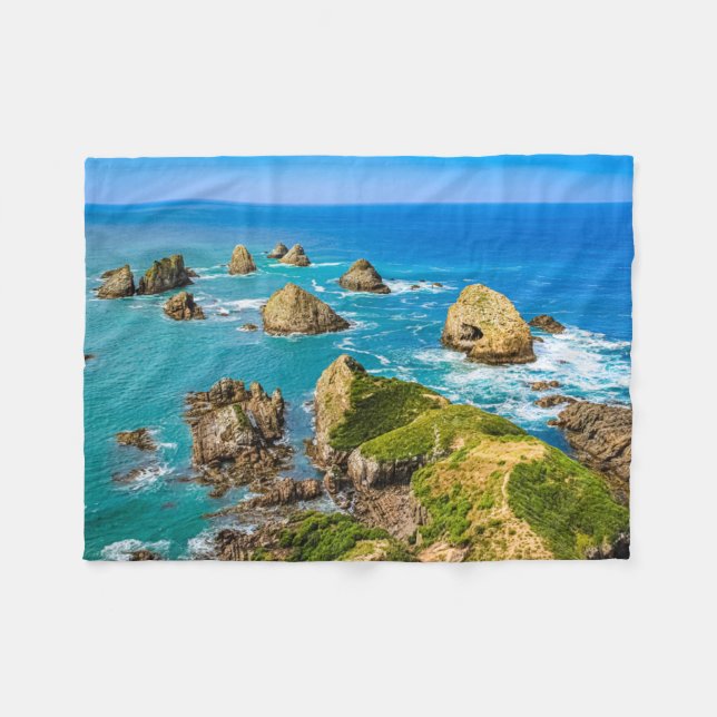 Nugget Point islets, New Zealand Fleece Blanket (Front (Horizontal))