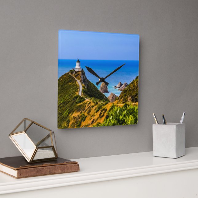 Nugget Point lighthouse, New Zealand Square Wall Clock (Office)