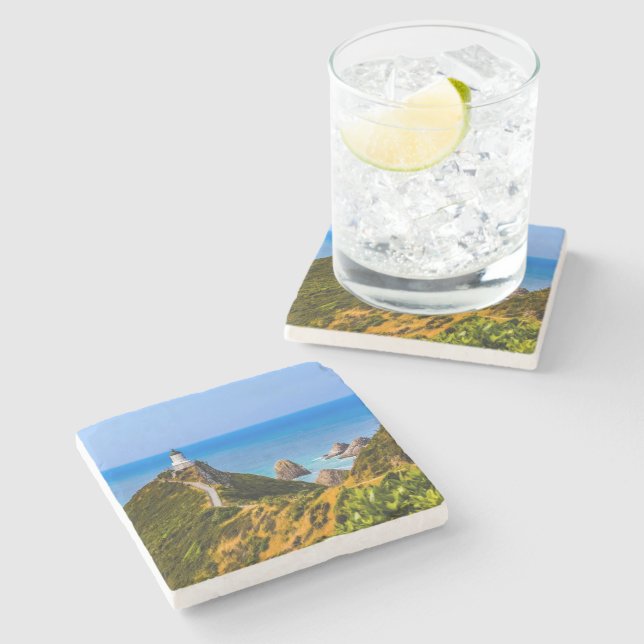Nugget Point lighthouse, New Zealand Stone Coaster (Side)