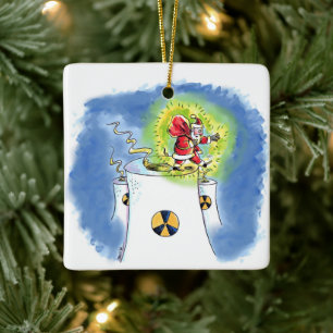 Nuked Santa Claus square ceramic ornament