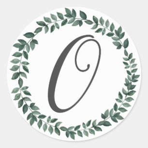 Number 0 Zero Monogram Minimalist Botanical Wreath Classic Round Sticker