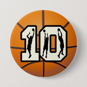 Number 10 Basketball and Players 7.5 Cm Round Badge