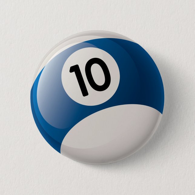 NUMBER 10 BILLIARDS BALL 6 CM ROUND BADGE (Front)