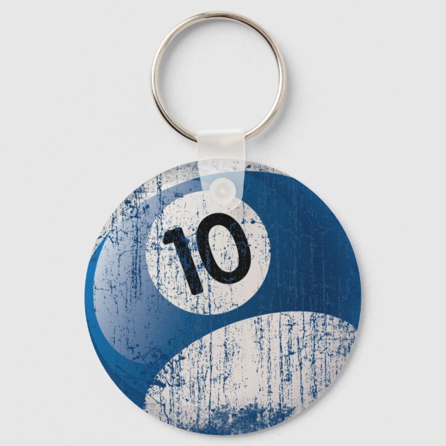 NUMBER 10 BILLIARDS BALL - ERODED STYLE KEY RING (Front)